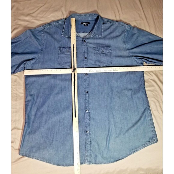 Clairborne Denim Chambray Button Up Long Sleeve Shirt Men Sz XXL Blue Pockets - Picture 4 of 6
